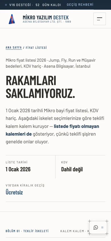 Mikro fiyat listesi 2026 · Mikro Yazılım Destek